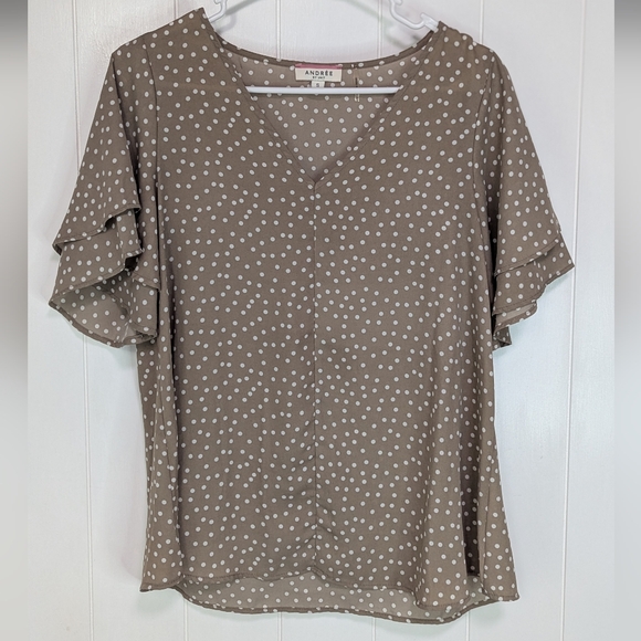 ANDREE BY UNIT Brown Polka Dot Blouse - Picture 1 of 4